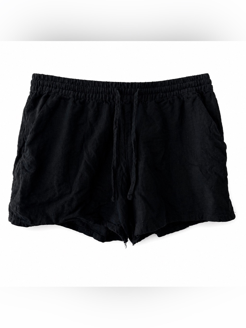 H&M Divided Black Linen Viscose Blend Drawstring Shorts Size S Elastic Waist